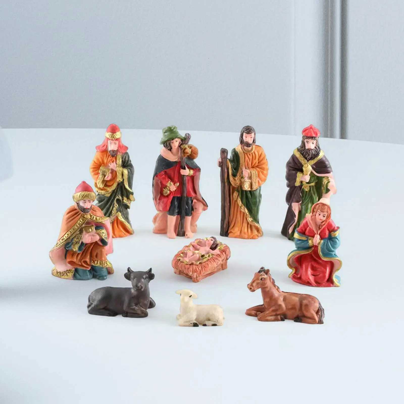 10 Pieces Christmas Figurines Nativity Set Christmas Tabletop Decoration Nativity Scene Figures Set for Living Ro Gifts H251129