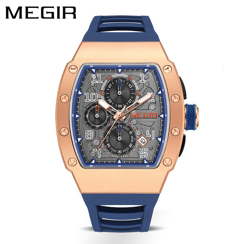 MEGIR Designer New Men's Sports Watch Premium Waterproof Luminous Square Business Watch 316 Stainless Steel Case Quartz Watch 8411 Luxury Wristwa