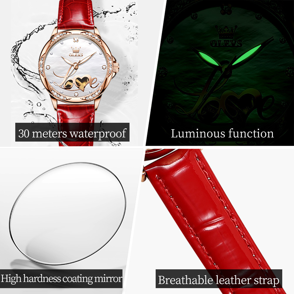 OLEVS Designer Women's Watch LOVE Skeletonized Sports Waterproof Casual Business Diamond Luminous Luxury Temperament Sports Watch Free Shipping W