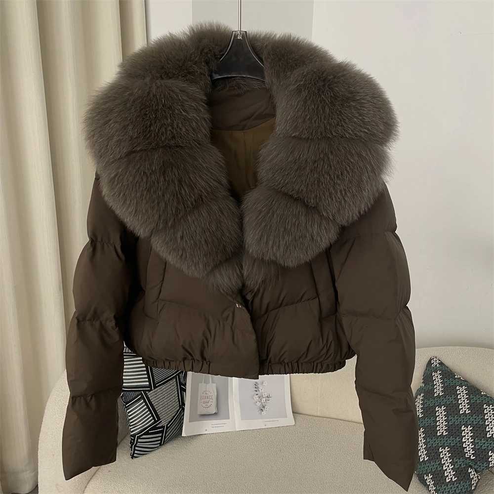Down Jacket Women Short Puffer Jacket Thick New Big Natural Real Fox Fur Coat Autumn Winter Female White Duck Down Coat FeatherT251201
