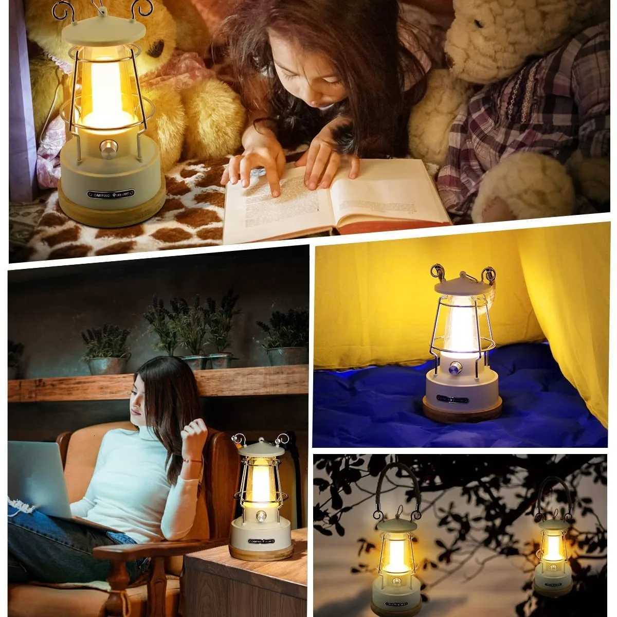VN Retro Handle Camping Lantern Rechargeable Dimmable LED Vintage Lanterns Battery Powered Waterproof LED Retro Camping Lights M251201