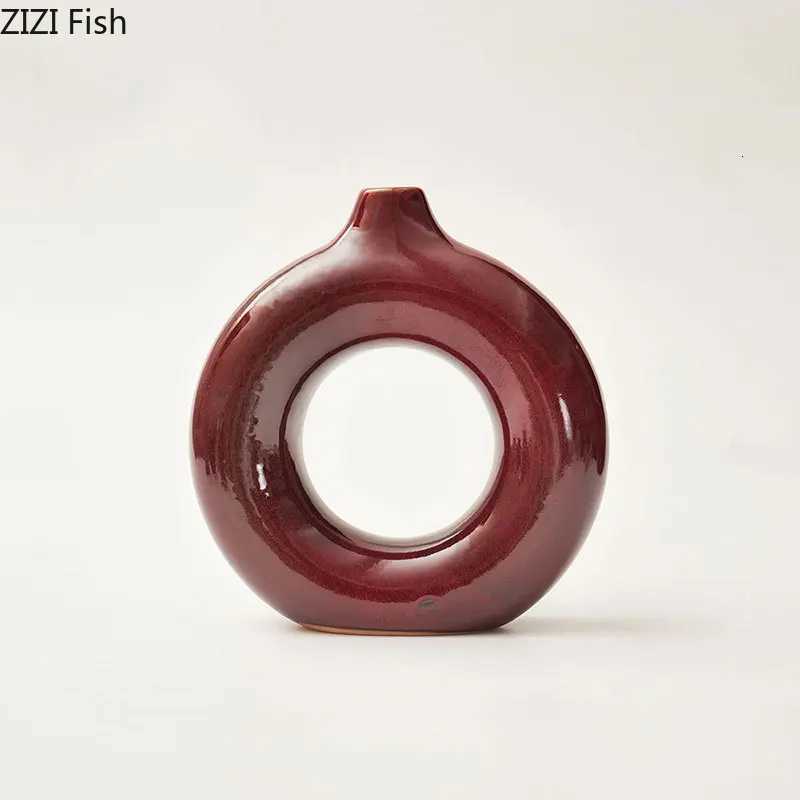 Shining Deep Red Porcelain Vase Plant Pots Table Decoration Ornaments Flower Arrangement Round Ceramic Vase Ro Aesthetic Decor Y251201