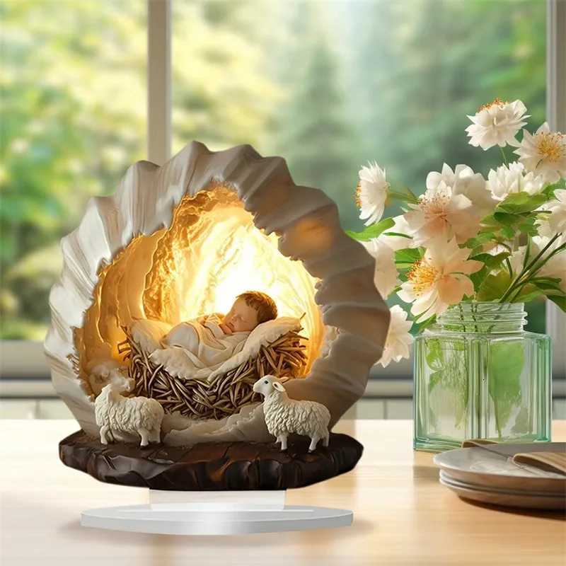 Small Nativity Scene The Birth of Jesus Decor Sleeping Baby Jesus Figurine Table Sign for He H251129