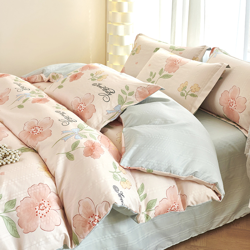 Luxurious Cloud-Like Voile Cotton Bed Sheet Set with Quilt Cover & Pillowcases - Soft Four-Piece Ensemble bedding