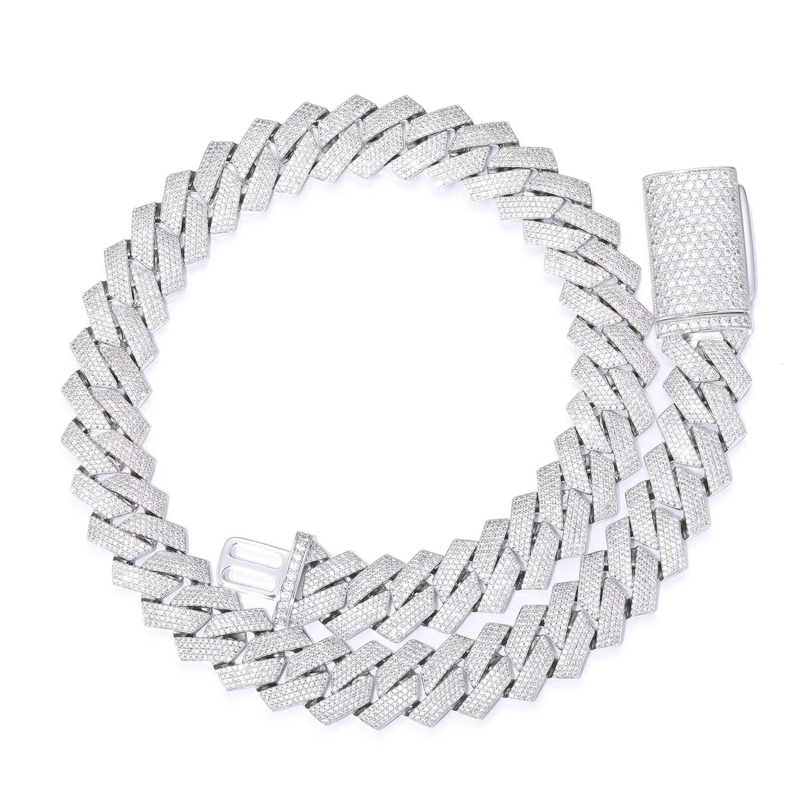Mens Trendy CZ Iced Out Hip Hop Necklace 20mm Four-Row Diamond-Shaped Cuban Link Wholesale Brass and Zircon Jewelry