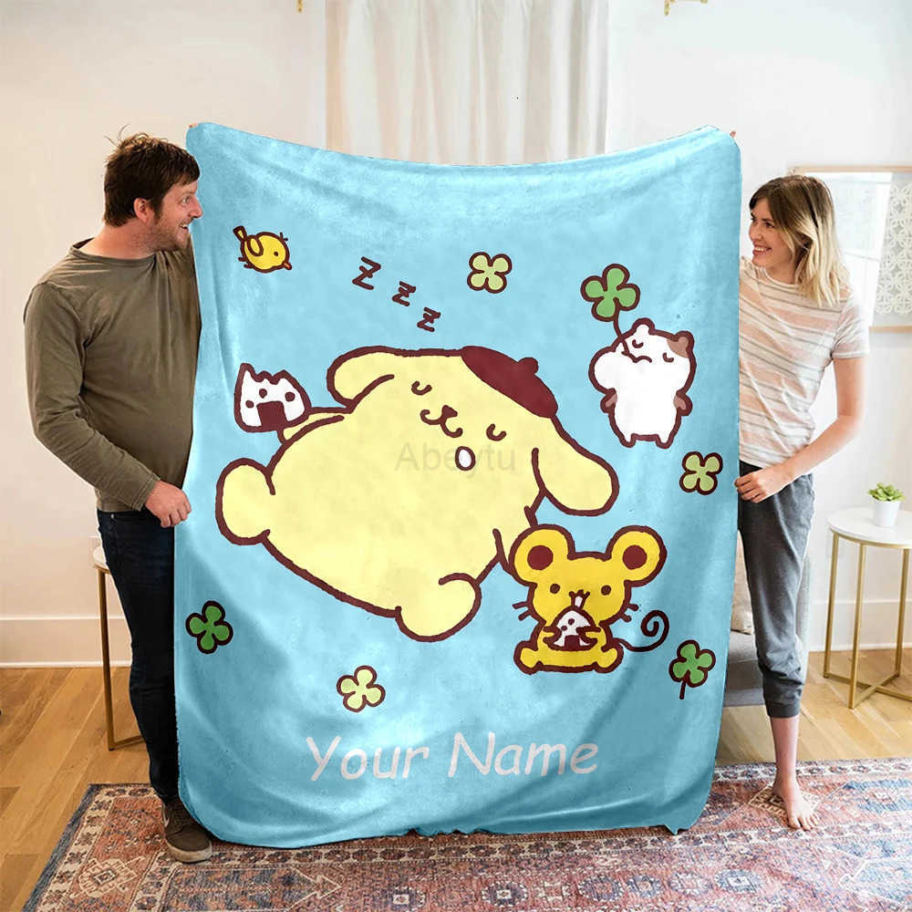 Sanrio Customized Name Personalized Blanket Pom Purin Print Adult Children Warm Blankets Suitable Home Sofa Travel Office H251201