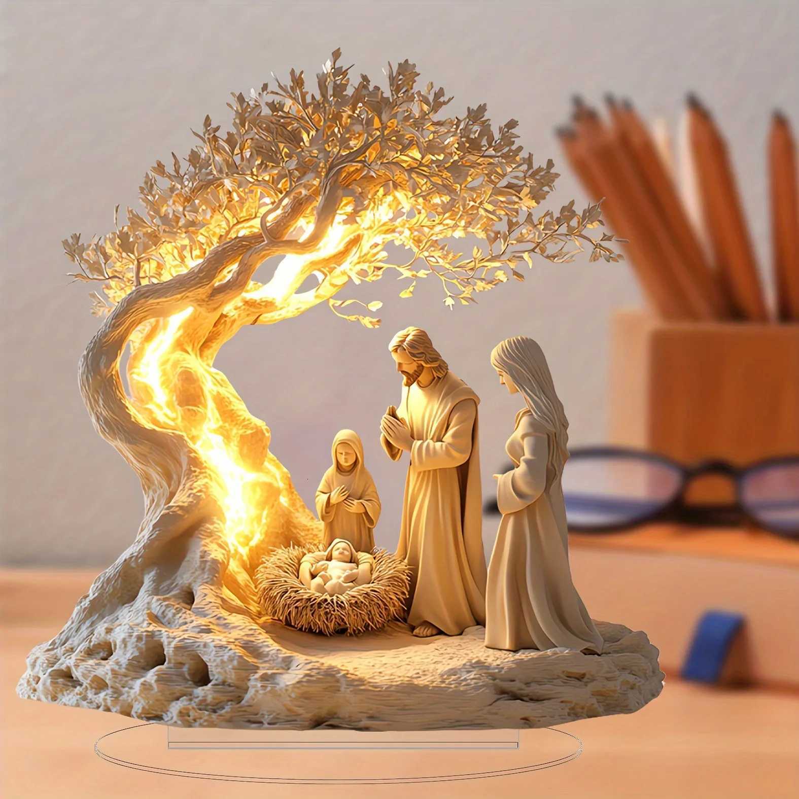 Y Acrylic Jesus/Tree of Life Wall Art - Spiritual Desktop Decor for Nursery/Wedding Blessings 2D Laser-Cut Ornament H251129