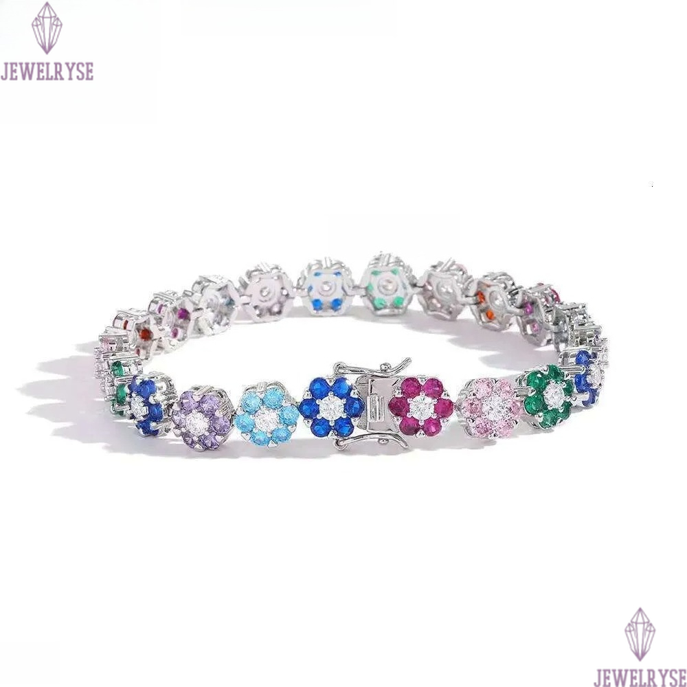 Hip-Hop tennis Sterling Sier VVS Moissanite dia cluster iced out cuban chain for men women colorful floral bracelet necklace