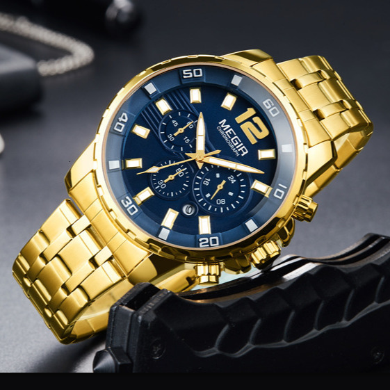 MEGIR Designer Multifunctional Watch Business Sports Men's Watch Waterproof Chronograph Quartz Watch 2068 Luxury Wristwatch Fashion Sports Watch 