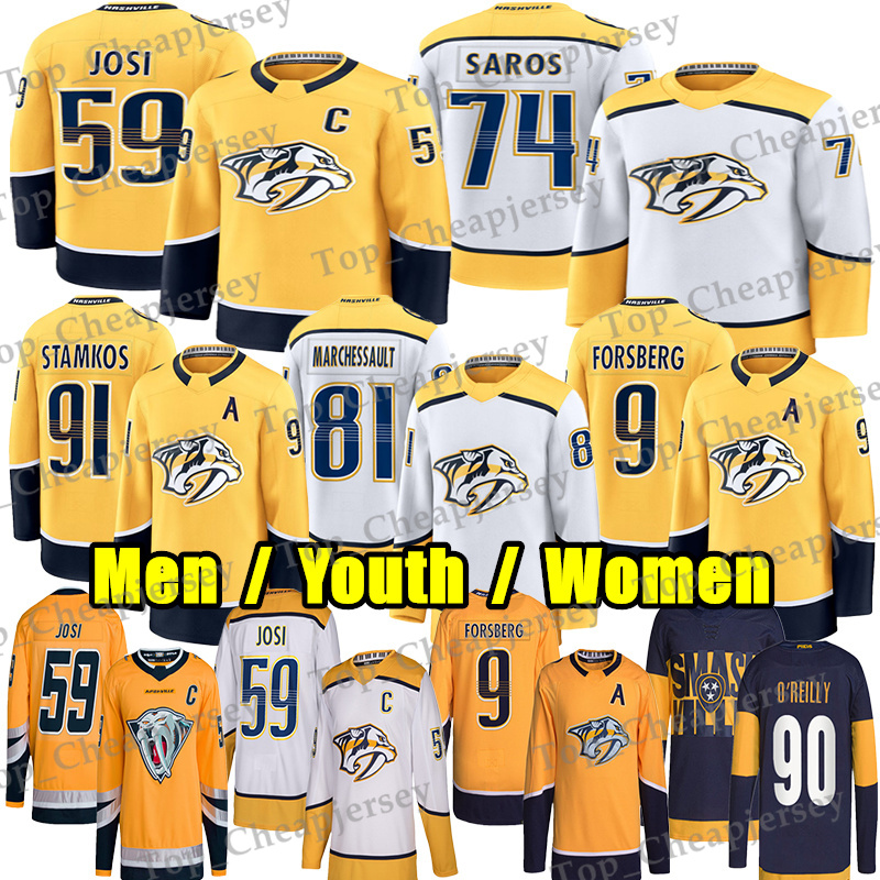 #59 Roman Josi nashville hockey jersey predator jersey #91 Steven Stamkos Ryan O'Reilly Filip Forsberg Juuse Saros Skjei Matthew Wood Jonathan Marchessault jersey