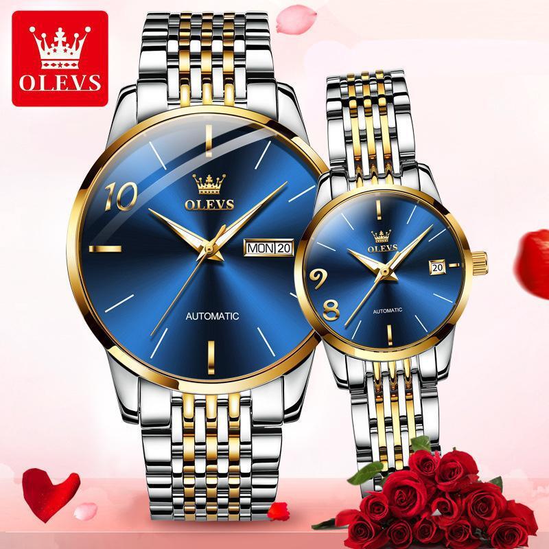 OLEVS Designer Watches 89 Never Separate 10 Meaningful Couple Watches Fully Automatic Mechanical Watches Luminous Couple Luxury Business Watches Free 