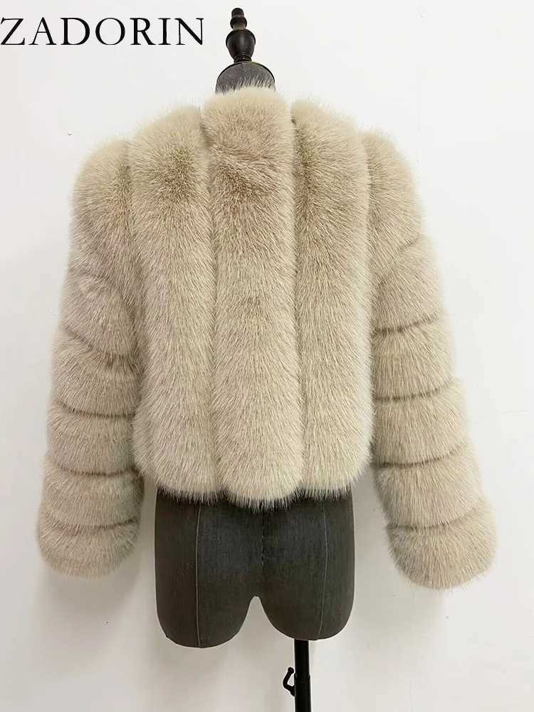 ZADORIN Luxury Fur Coats Long Sleeve Cropped Fluffy Faux Fox Fur Coat Women Pink White Jacket Tops Winter Jackets for Women 2025T251201