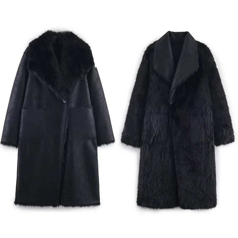 Women Faux Fur Coat 2025 Autumn Winter Fashion Worn on Both Sides Parkas Thicken Coat for Women Casual Chic Ladies Long JacketT251201