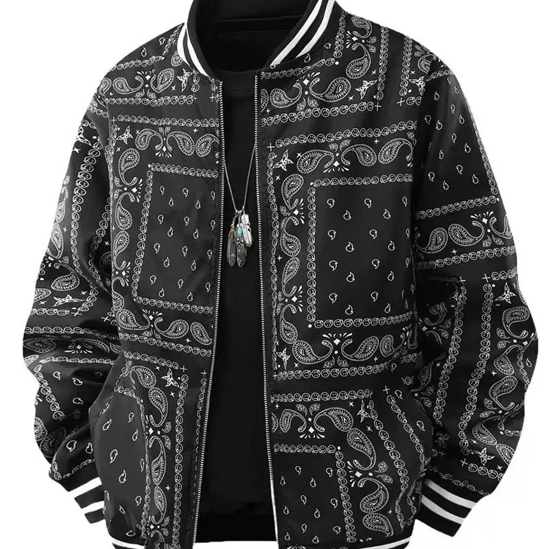Mens Vintage Paisley Print Flight Jacket Retro Style Casual ZipUpJ acketF ashionableS treetS tyleR ibbedC ollara ndR uffsC omfortableF abricM ultip 25
