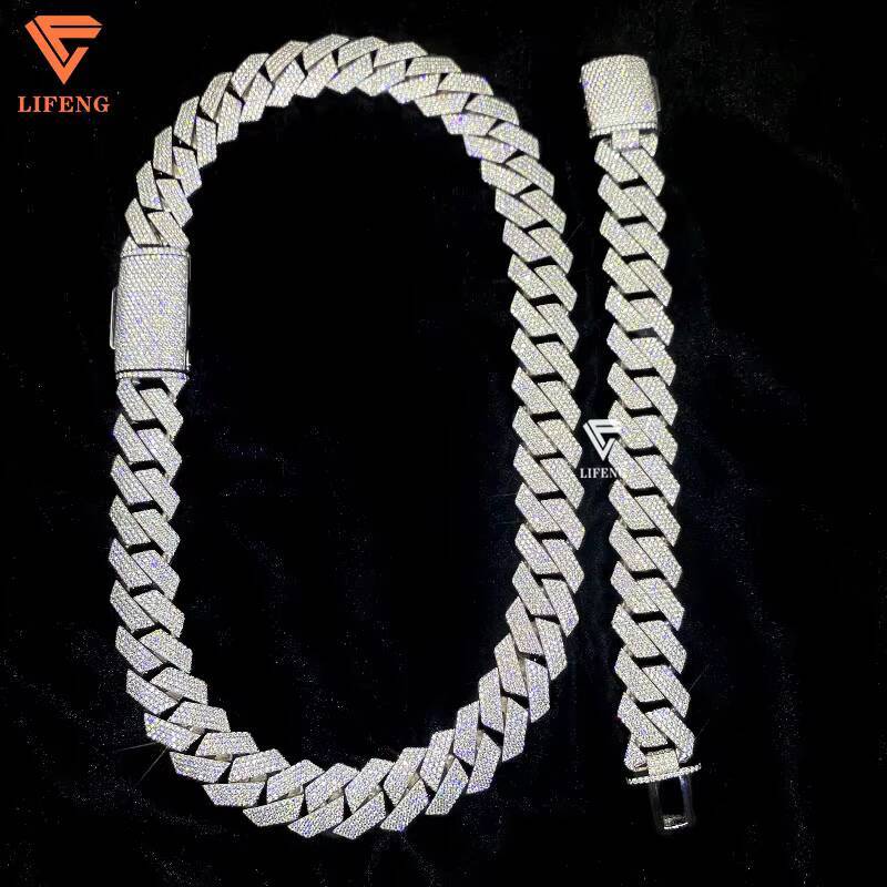 20mm Cuban Moissanite Chain 925 Silver Sterling Iced VVS Miami Cuban Link Necklace for Weddings and Engagements