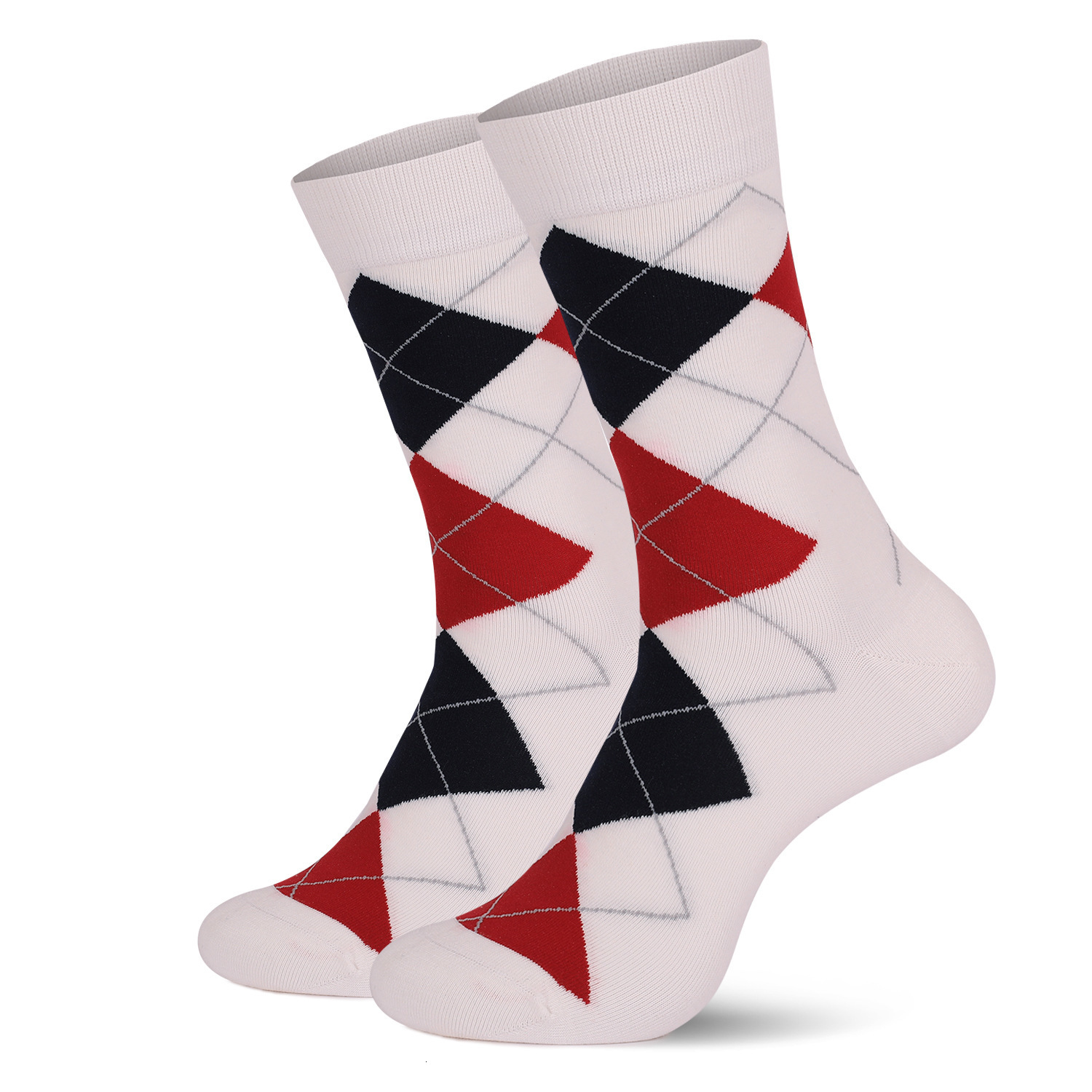 New Mens Business Mid-Calf Socks British Style Diamond Pattern Commuter Socks Office Mens Thickened