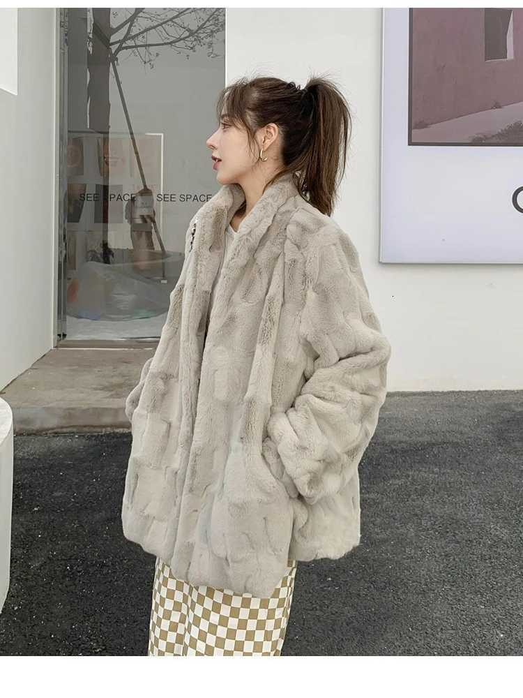 Mid Length Coat Women Faux Fur Coats Jackets Stand Collar Thick Warm Y2k Streetwear Jacket Work Casual Autumn Winter 2025T251201
