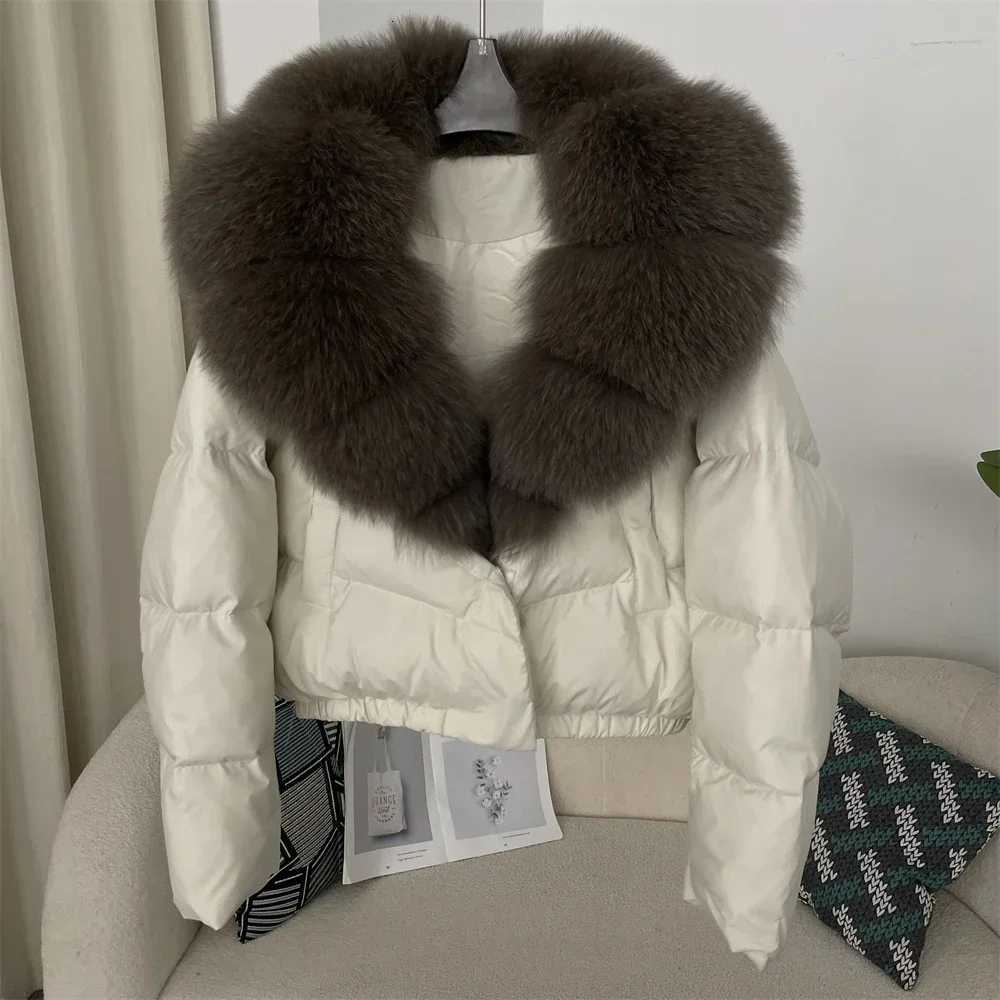 Down Jacket Women Short Puffer Jacket Thick New Big Natural Real Fox Fur Coat Autumn Winter Female White Duck Down Coat FeatherT251201
