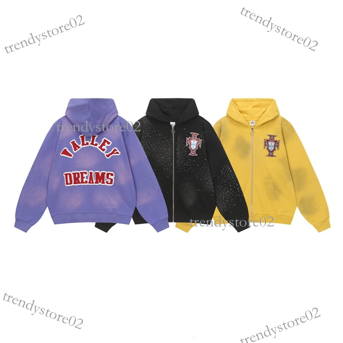 American Valley Dream New Letter Water Diamond Washed Retro Hooded Sweatshirt Loose Zipper Jacket