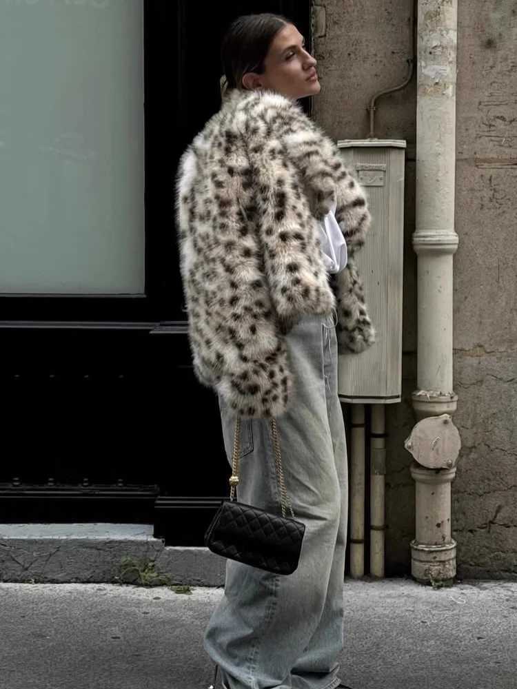 HH 2025 Winter Leopard Print Faux Fur Jackets For Women Long Sleeve Lapel Thick Warm Soft Fluffy Fur Coats Lady Loose StreetwearT251201