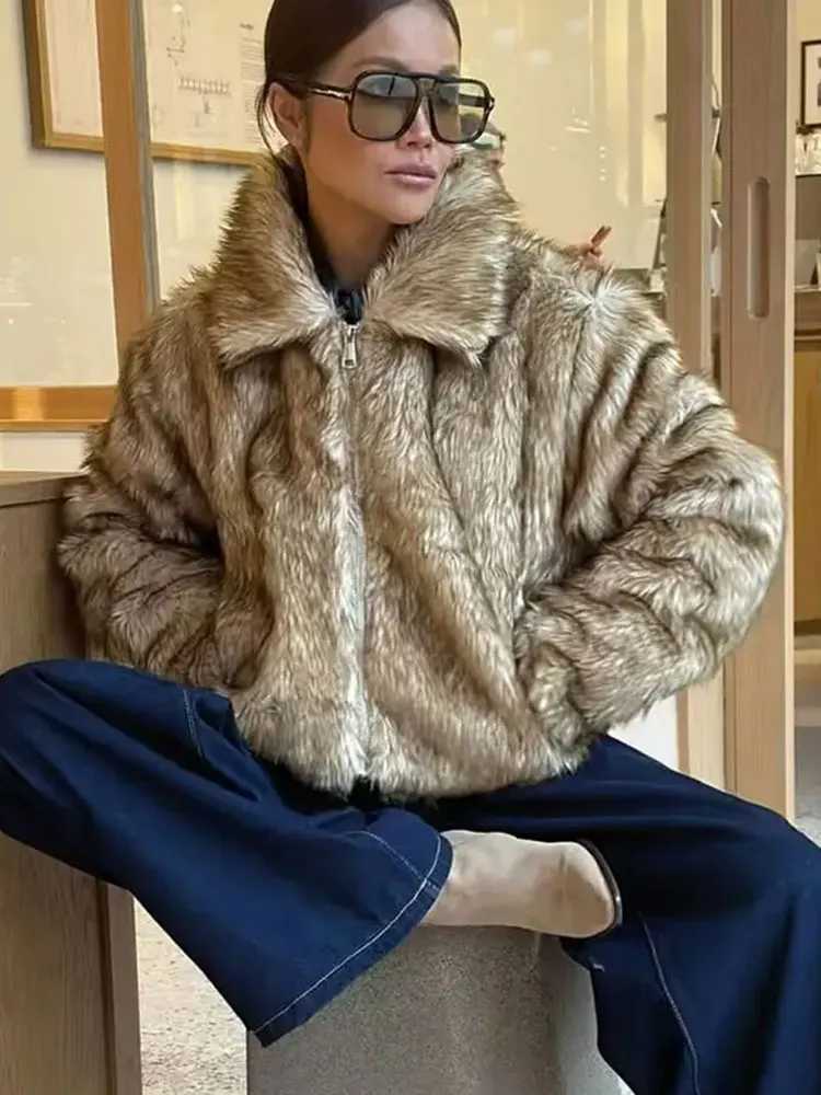 HH Womens Fashion Khaki Fur All-in-one Fur Casual Jacket Retro Lapel Zipper Decoration Womens Winter Warm Street JacketT251201