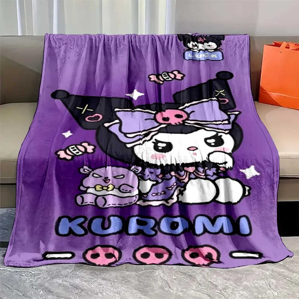 Sanrio Kuromi Flannel Cartoon Fluffy Blanket Soft Quilt Thicken Plush Blanket Cartoon My Melody Sofa Blanket Child Adult Gift H251201