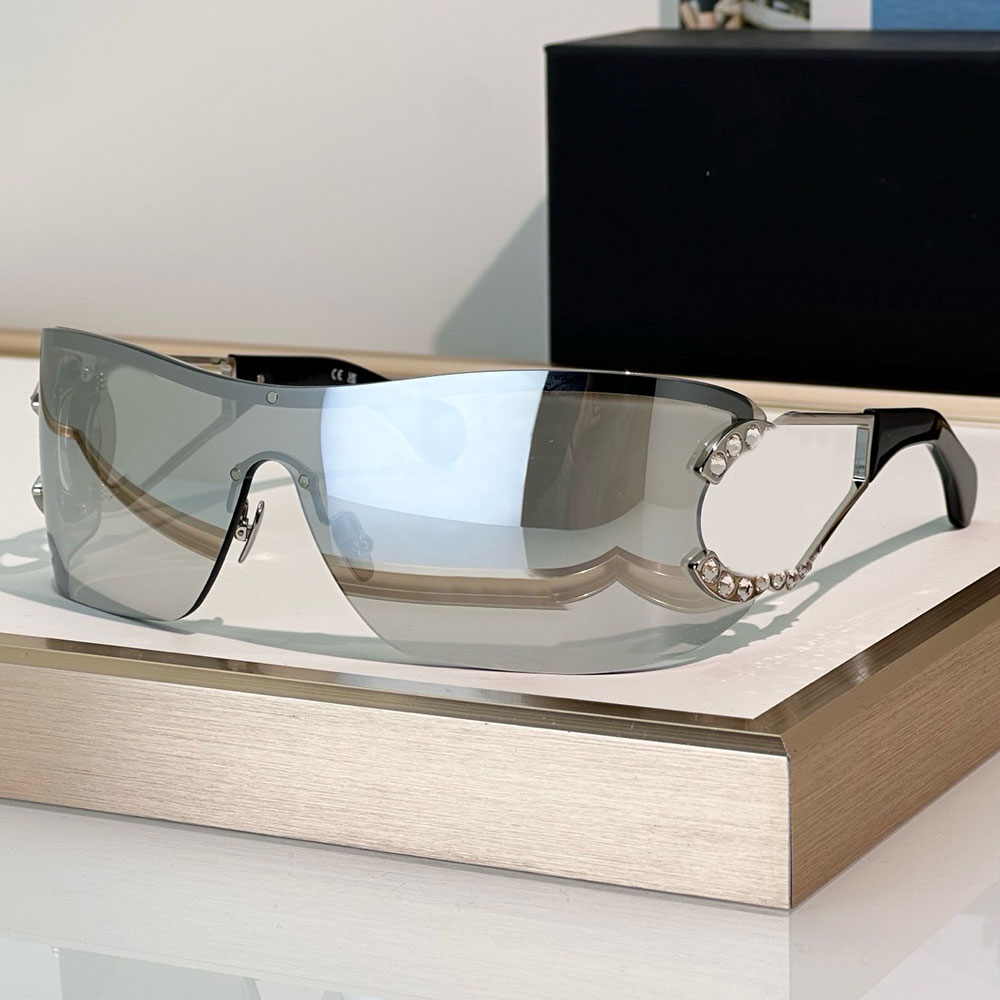 SHIELD SUNGLASSES womens designer sunglasses mens eyeglasses 9579B mirror legs with large crystal signature sign casual vacation fashion sunglasses with box