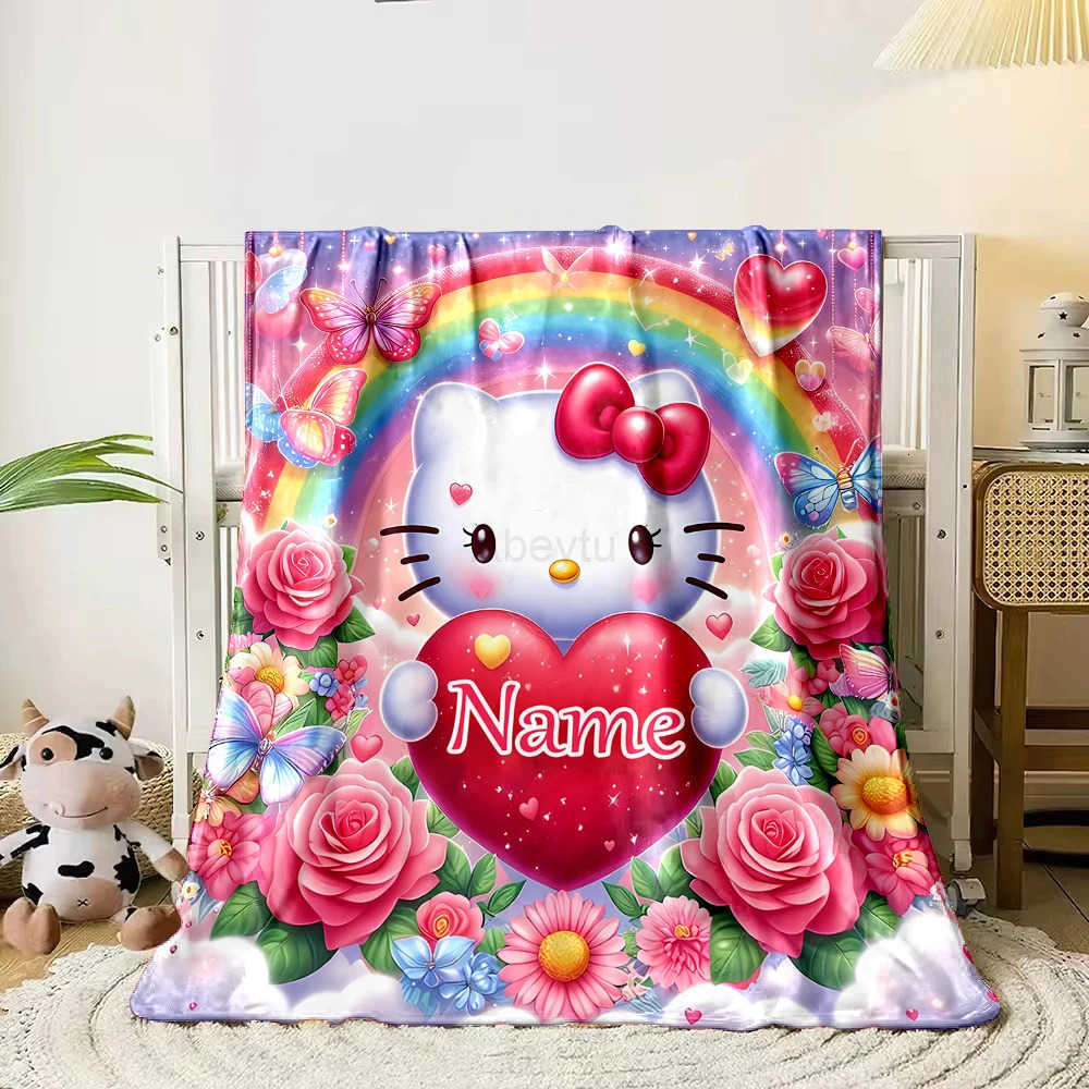 Sanrio Customized Name Personalized Blanket Hello Kitty Children Warm Soft Blankets Home Travel and Comfortable Blanket H251201