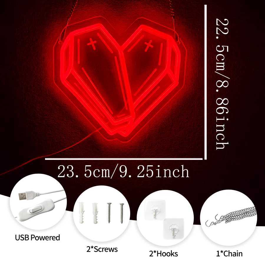 Halloween Neon Sign Red Coffin Led Luminous Icon 3D Sculpture Usb Powered Used For Room Horror Space Game Room Decor H251201