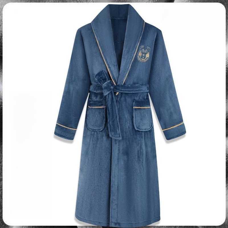 Mens autumn and winter coral fleece thickened and extended bathrobe flannel warm youth plus size home clothes C251202