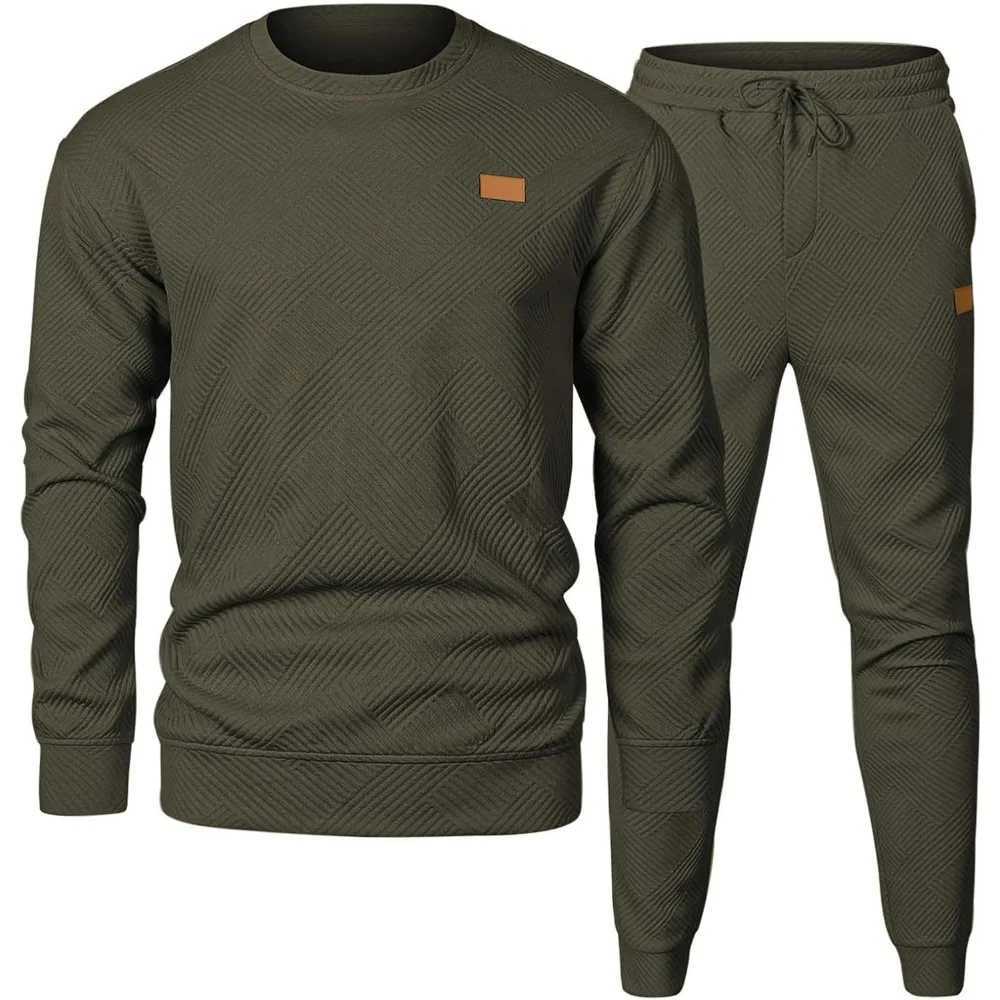 Mens Fall Winter Crew Neck Sweatshirt Set Soft Pullover Joggers Loungewear Casual Comfort Fit 2-Piece Outfit W251202