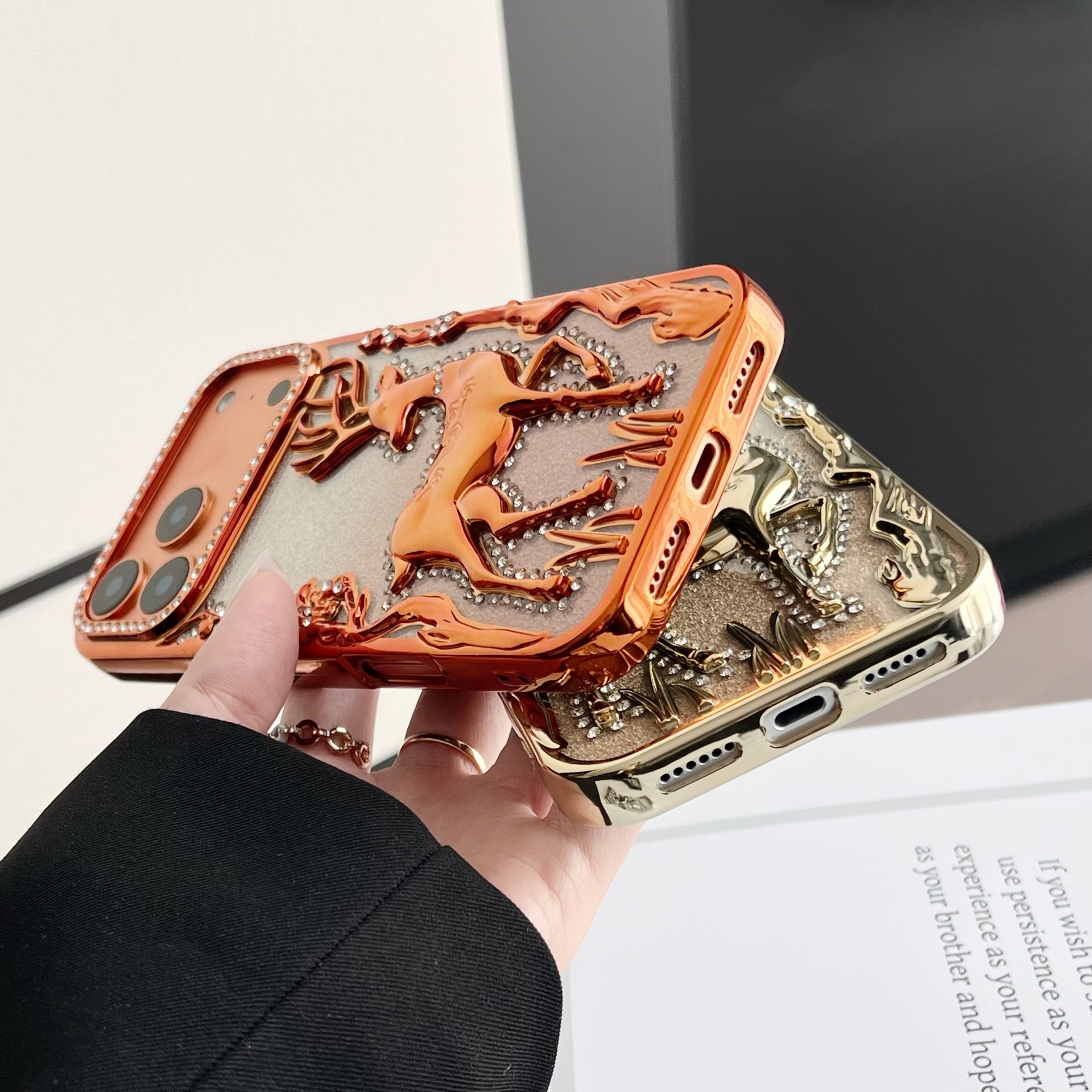 Electroplated Reindeer Phone Case iPhone 17 Pro Max Compatible with Apple 16/15 Pro Gradient Glitter Paper Soft Case