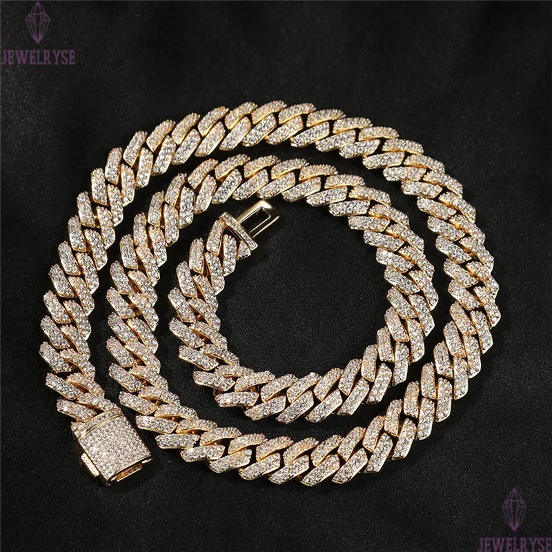 10mm copper cuban link chain mens necklace bracelet jewelry gold chain for man Hip Hop Diamond Iced Out Chains AAA Zirconia Silver Necklaces Woman Cho