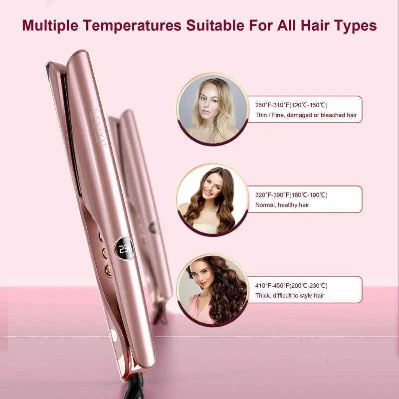 LANDOT 2-in-1 Flat Iron Curling Iron with 12 Temp Settings Ceramic Coating for Salon-Perfect Straightening Curling C251202