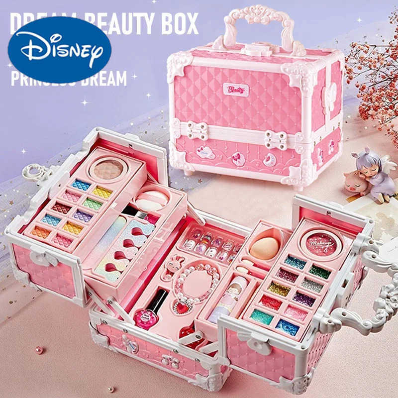 Disney Kids Makeup Kit Little Girls 49 Pcs Washable Makeup Kit Real Girl Princess Make Up Kit with Cosmetic Case Play Set Birthday Gift H251202