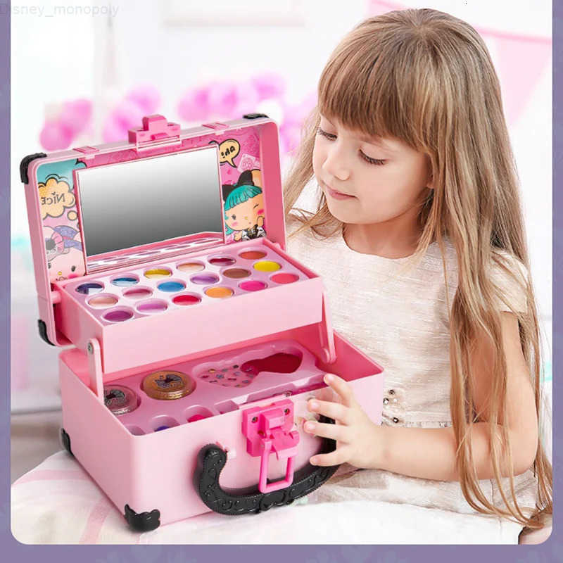 Disney Children Makeup Cosmetics Pretend Playing Box Princess Make Up Girl Toy Play Set Lipstick Eye Shadow Safety Nontoxic Kit Toy Kid H251202