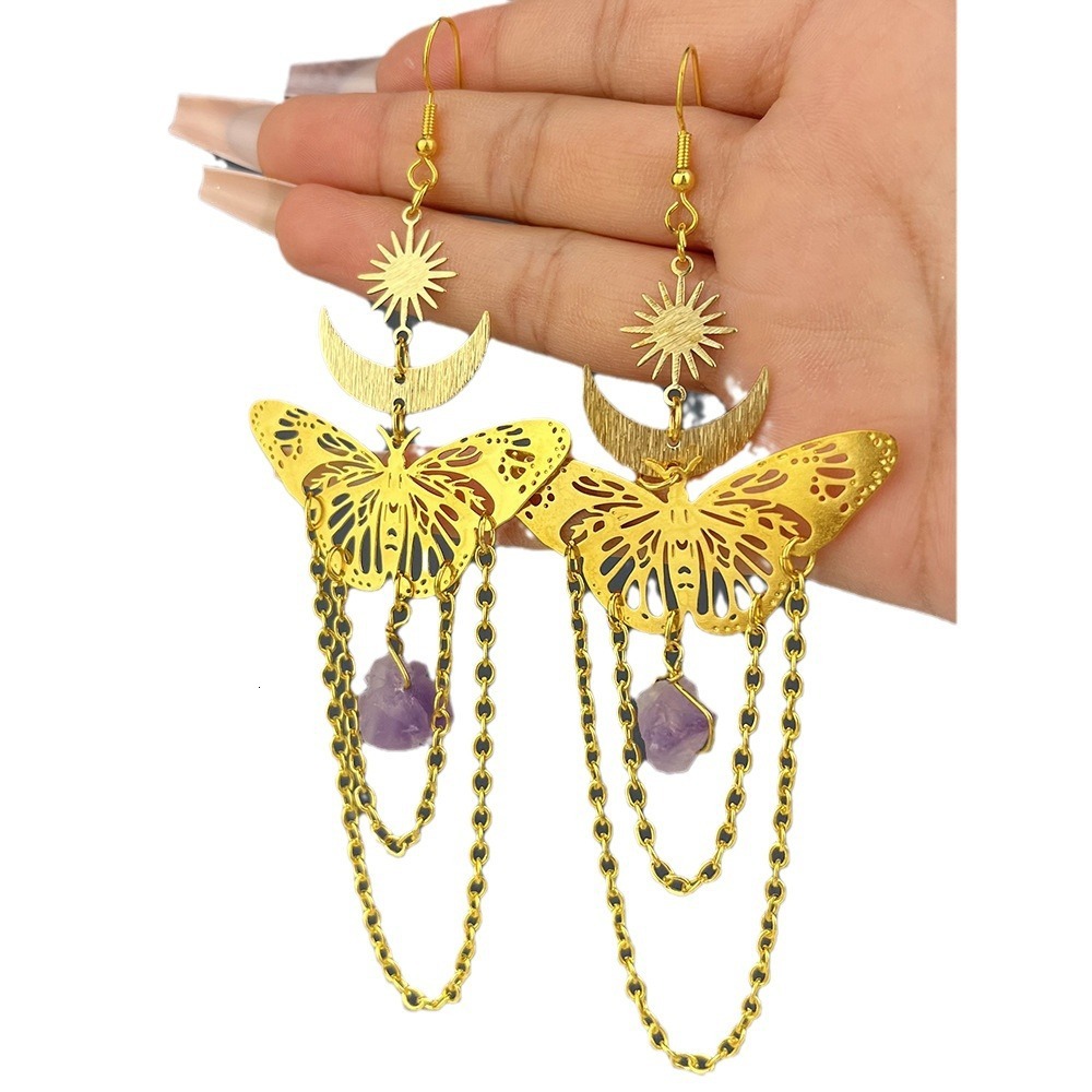 European And American Cross-Border Personality luxury designer Hollow Mushroom Flower Butterfly Tassel Pendant Simple Moon free shipping Earrings Jewe