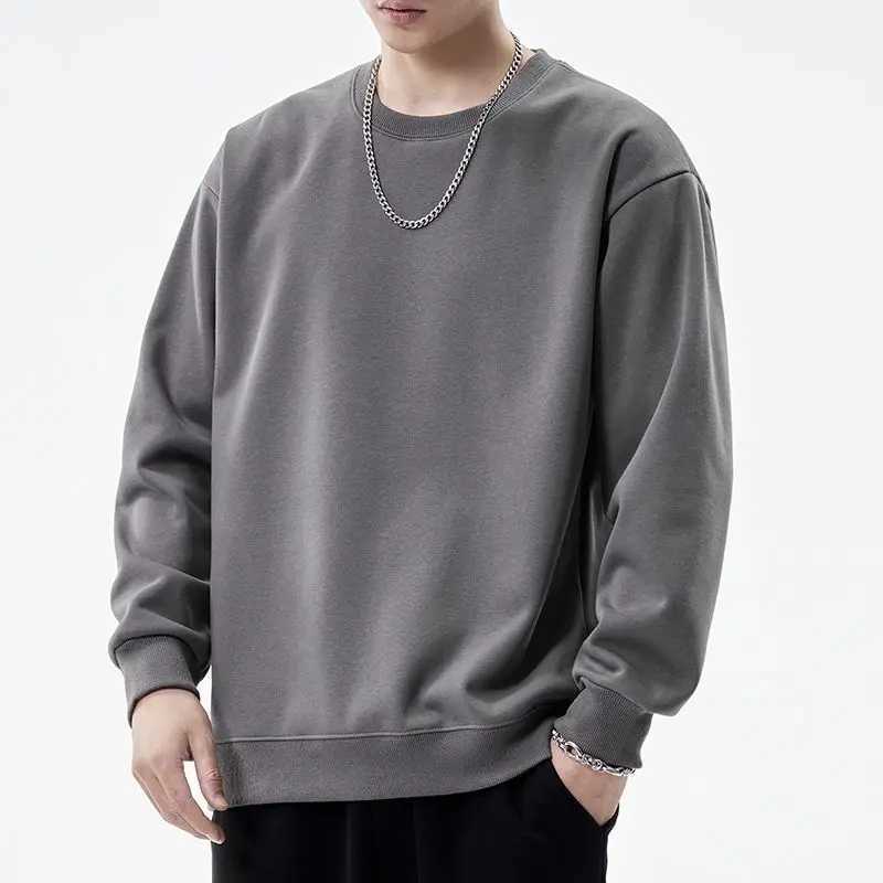 Spring and Autumn Solid Color Round Neck Men Loose Versatile Casual Sweatshirt Without Hood Long Sleeve J251203