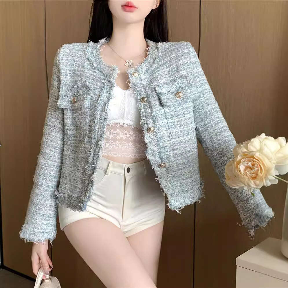 Short Coat Womens Tweed Style Designer Luxury Spring Autumn Lined Stylish New French Style Elegant Socialite High-end