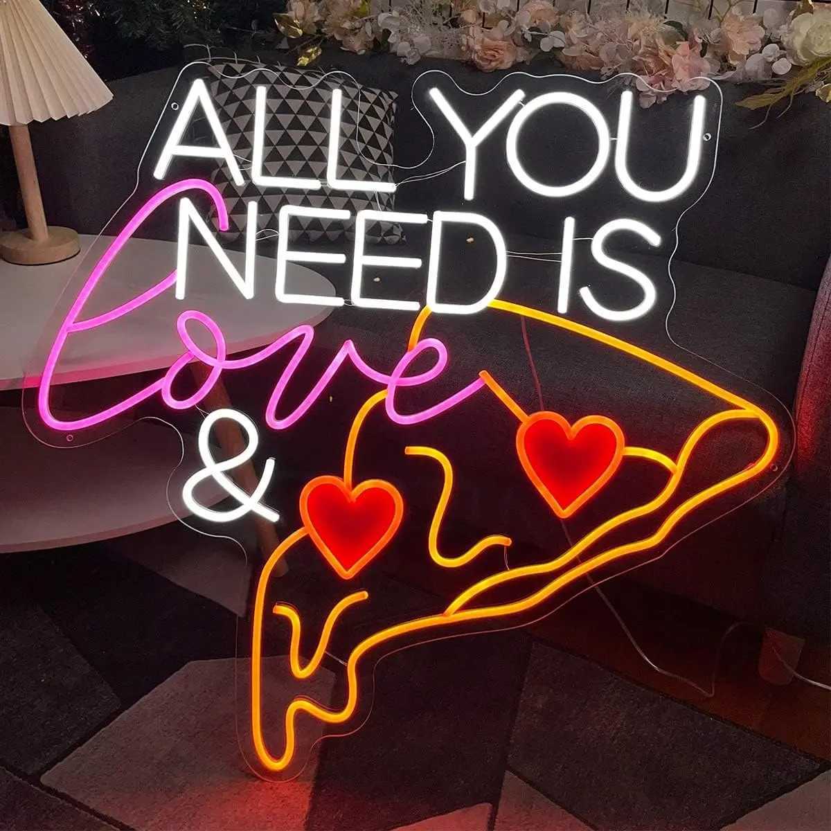 All You Need Is Love Pizza USB Powered Led Neon Sign Dimmable Neon Light Wall Decor For Room Decor Office Party Birthday Gift H251201