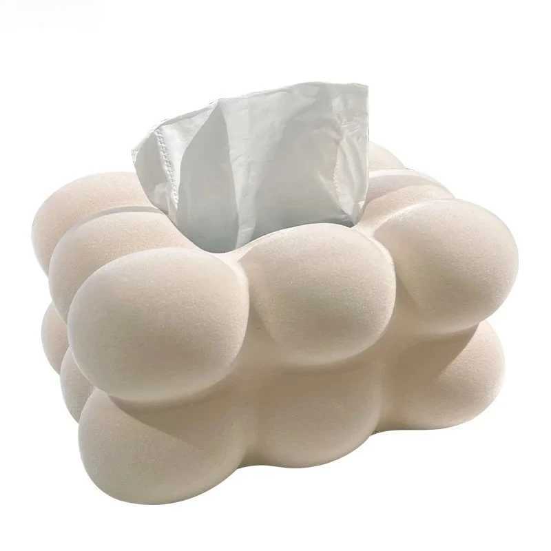 Modern Flocked Cloud Ceramic Tissue Box Desk Ornaments White Cloud Shape Porcelain Tissue Box Bedside Table Paper Towel Case New H251201