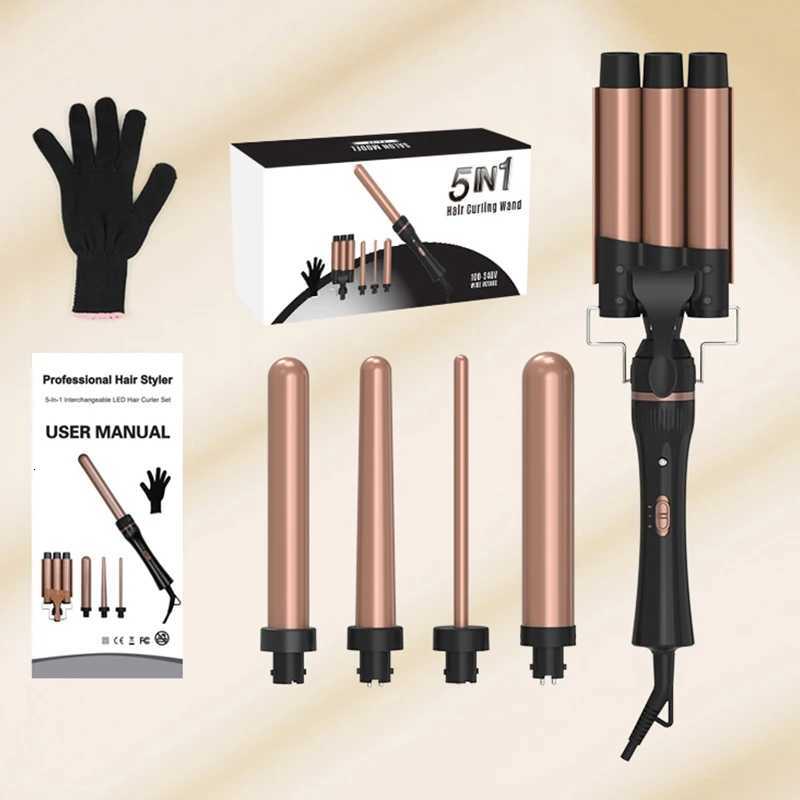Hair Curler Autatic 5 in 1 Hair Styler Interchangeable Curling Iron Wand Cb Hair Straightener Curler 3 Barrel C251202