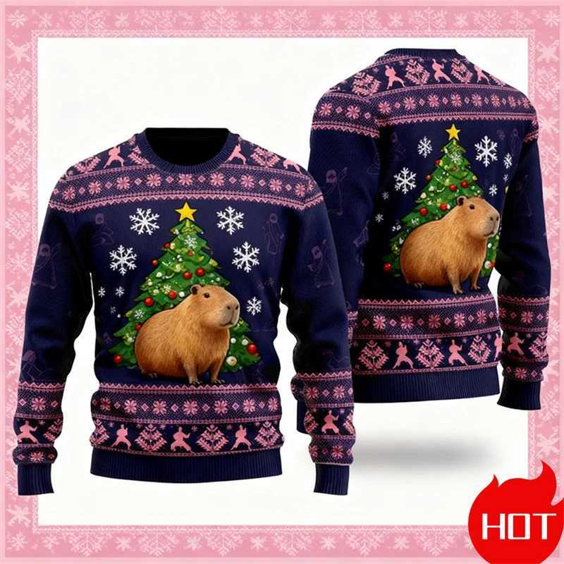 Cute Capybara Ugly Christmas Sweater For Men Women Festival Holiday Xmas Crewneck Sweatshirt 3d Print Men Christmas Sweatshirt J251203
