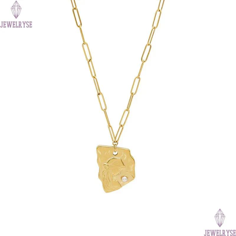 long 65cm chain portrait necklace designer for woman 18k gold sweater chain stainless steel pearl pendant necklaces daily outfit jewelry friend family