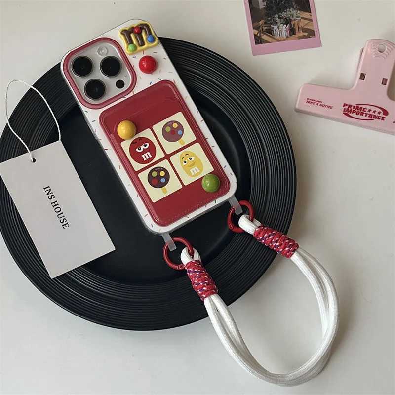 Kawaii 3D Candy Beans for iPhone 16 Plus 15 Pro Max 11 12 13 Mini XS XR 7 8 SE Card Holder Cartoon Soft Phone Case With Lanyard J251202