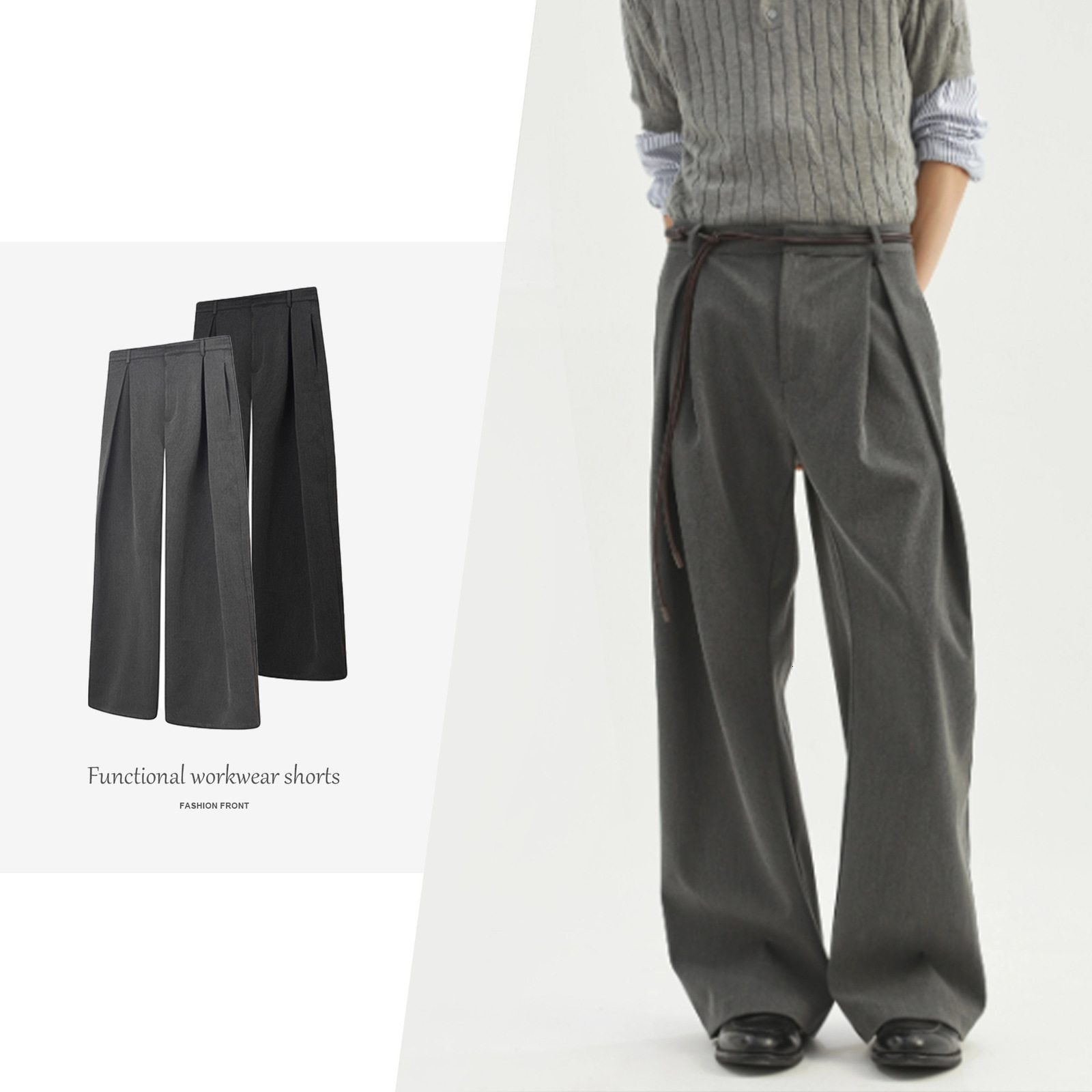 JMWH Three-Dimensional Racer Pleat A-Line Silhouette Scimitar Trousers TR Blended Commuting Cleanfit Drape Casual Long Pants 250929