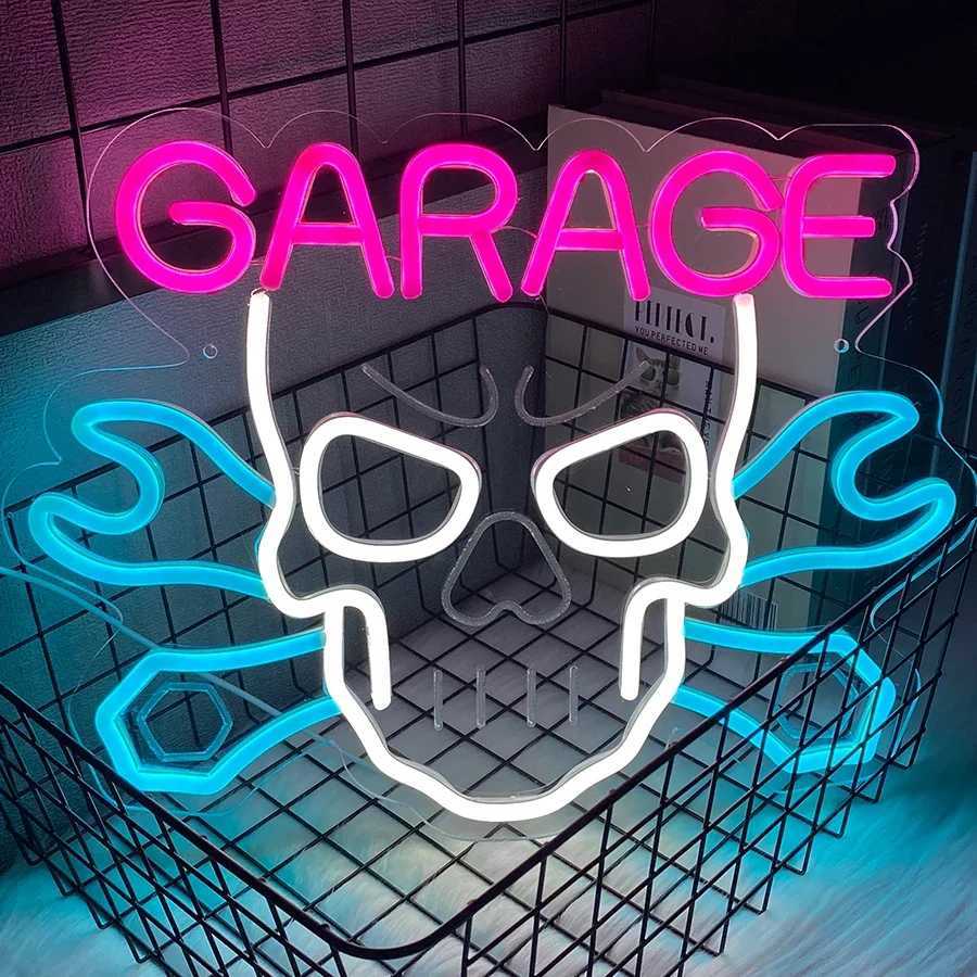 Skull Garage Car Service Automotive Neon Sign for Wall Dcor with Switch Man Cave LED Neon Signs Light H251201