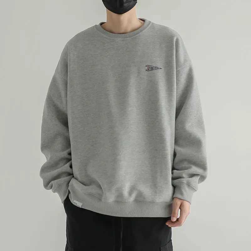 New Velvet Sports Sweatshirt for Men in Autumn and Winter Retro Warm and Loose Casual Autumn Wear Without Hats J251203