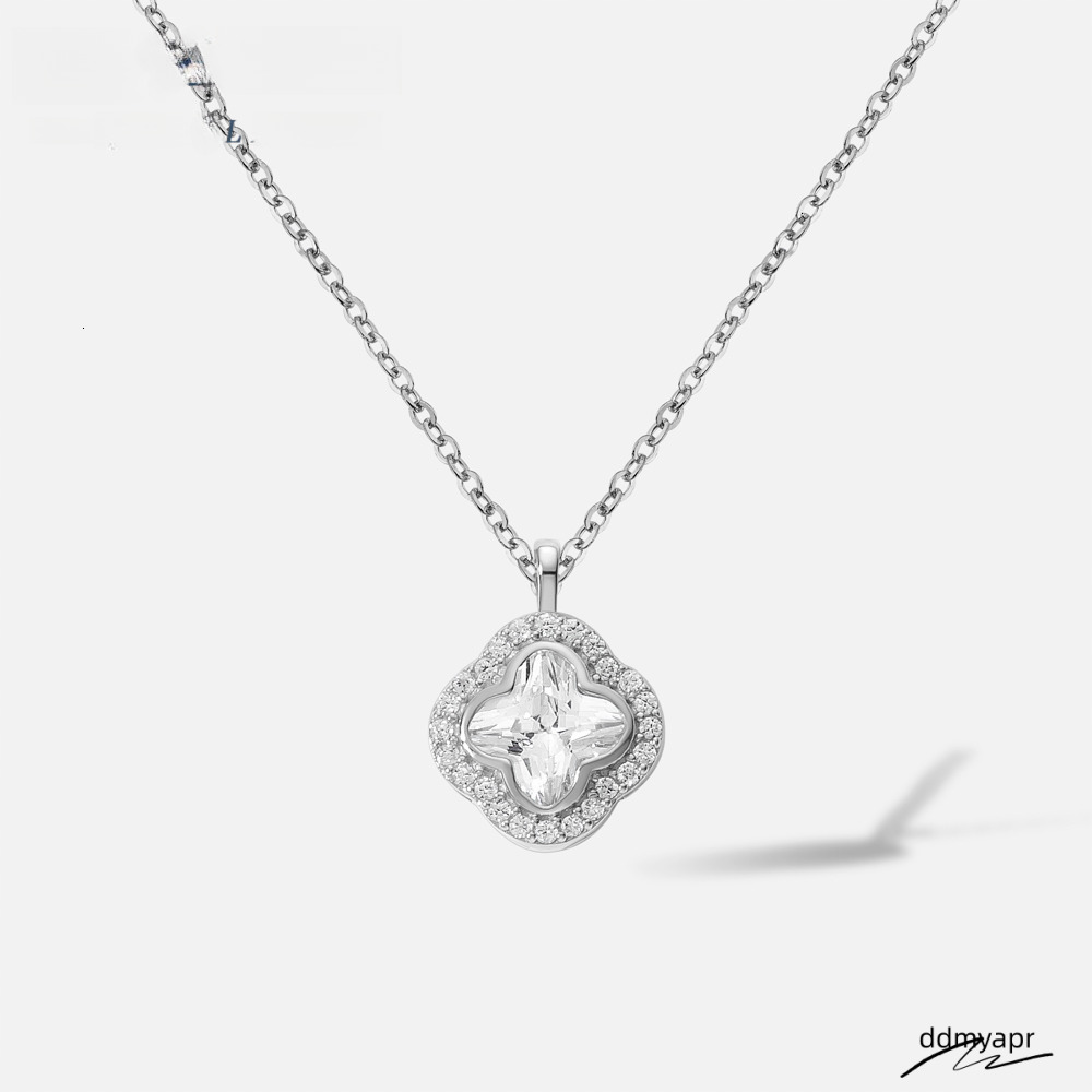 Sterling Sier Clover Pendant Women Square Zircon Ddmydec Link Chain Necklace For Parties Gifts Ddmydec Ddmydec