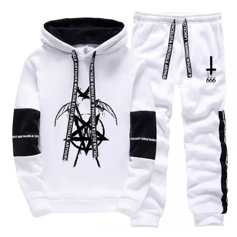 Mens Sweatshirts Sweatpants High Grade Satan 666 Symbol Print Hoodie 2 Piece Set Autumn Winter Daily Casual Sporty Jogging Suit W251202